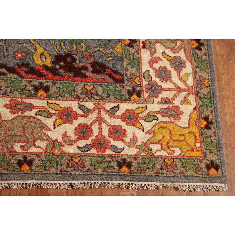 Hunting Animals Ziegler Indian Area Rug Hand-Knotted Wool Carpet - 9'1" X 11'10"
