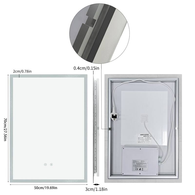 Rectangle Wall LED Bathroom Mirror Backlight Anti-fog Makeup Mirror Horizontal or Vertical