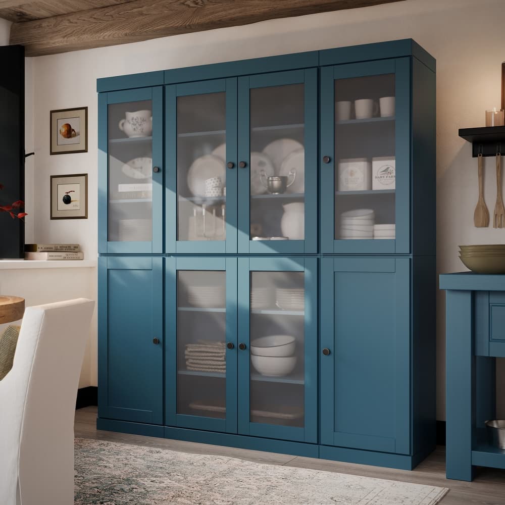 Palace Imports 100% Solid Wood 65" Pantry Cabinet with Frosted Glass, Shaker Doors and Adjustable Shelves