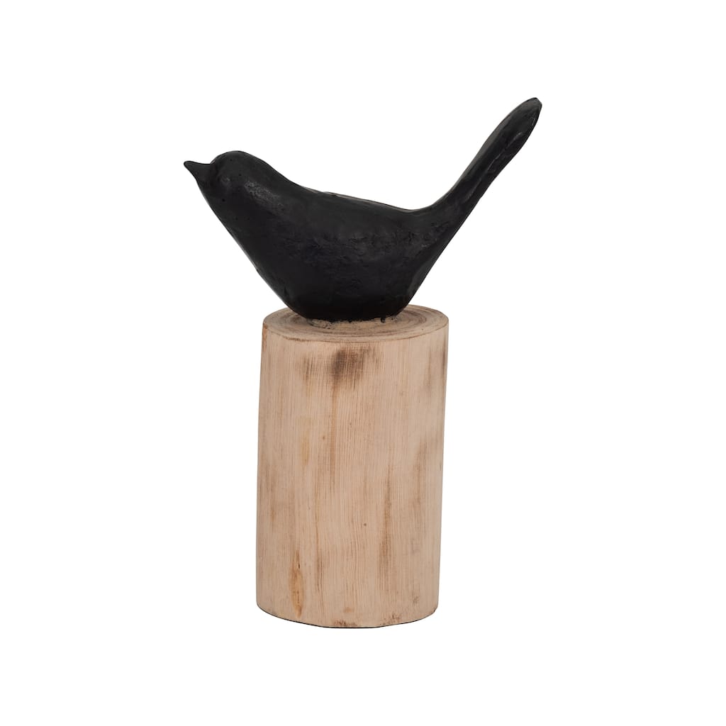 Sagebrook Home Black/brown Resin Bird Perched On Log, Craft Art Abstract Statue Decoration for Interior Design