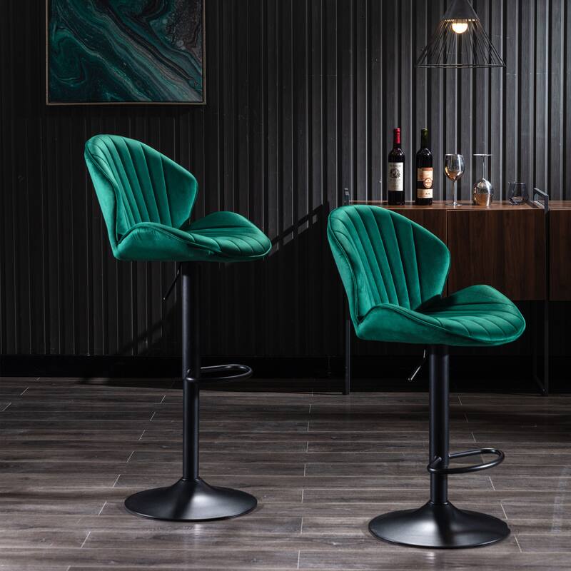 Set of 2 Adjustable Bar Stools with Back & Footrest, Green Counter Height for Kitchen & Pub