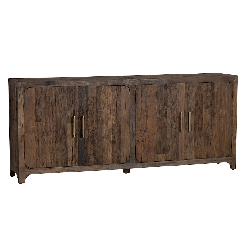 84 in. Brown Solid Wood 4 Door Media Credenza_Sideboard
