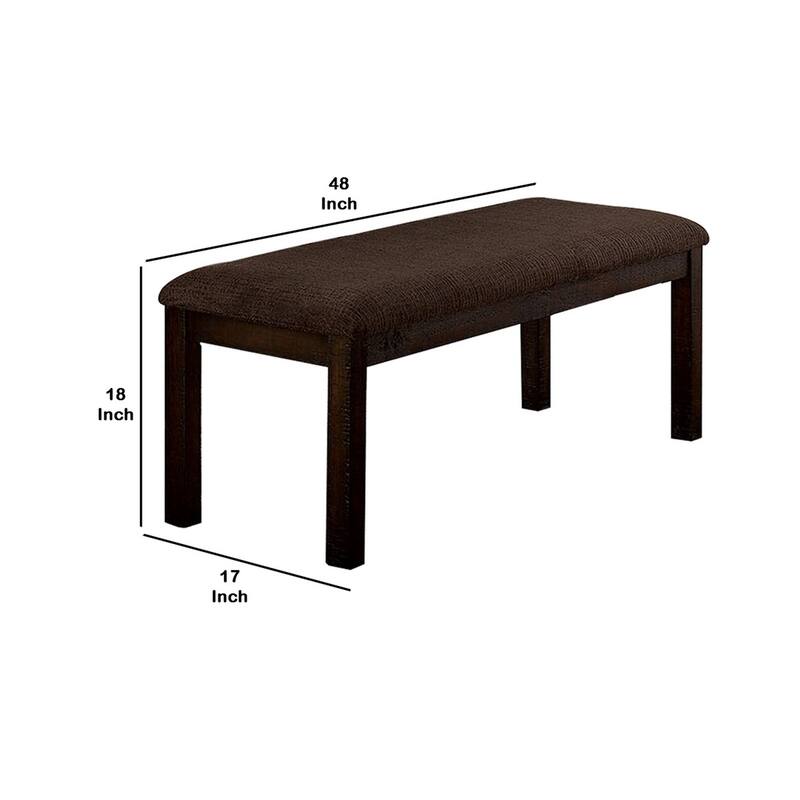 18 Inch Padded Bench with Wooden Frame, Brown