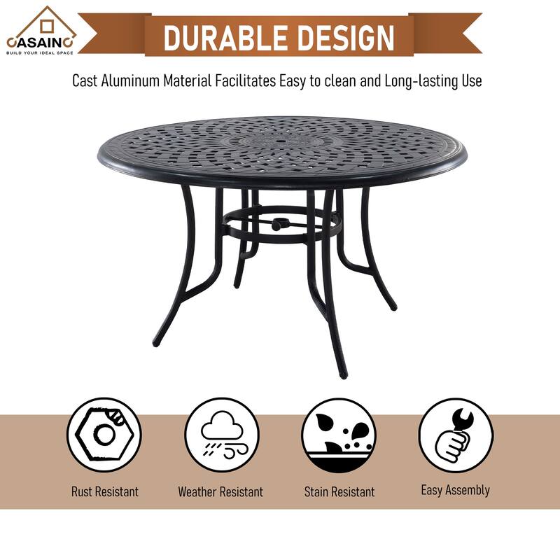 Cast Aluminum 5-Piece Outdoor Patio Dining Set with Textilene Chairs