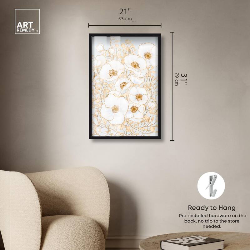 White and Gold Poppies I Shadowbox by Art Remedy