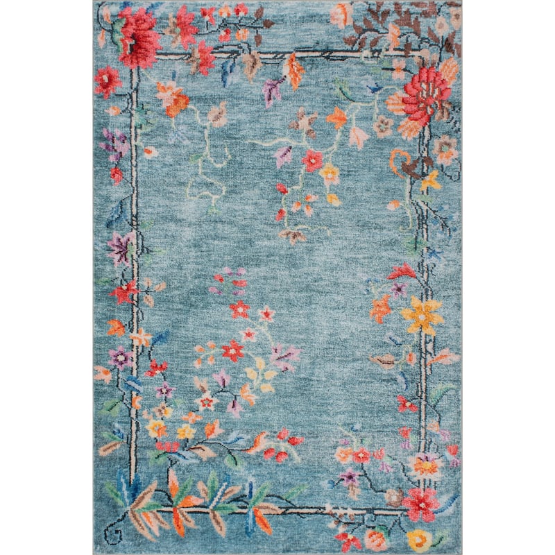 Nuloom Liorena Traditional Floral Washable Rug - 7' 6" x 9' 6" - Blue - Rectangle