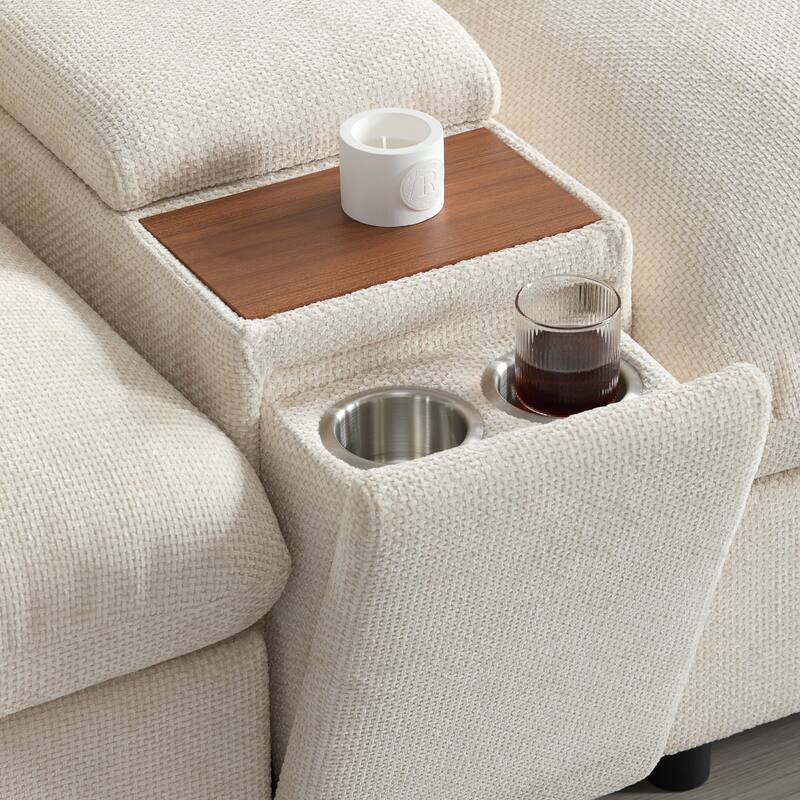 U Shaped Modular Sectional Sofa w/Ottoman, Console, Cup Holder, USB