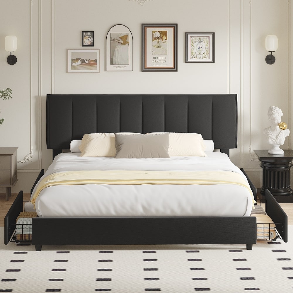 Javlergo Bed Frame with Storage Drawers, Upholstered Platform Bed Frame with Adjustable Headboard