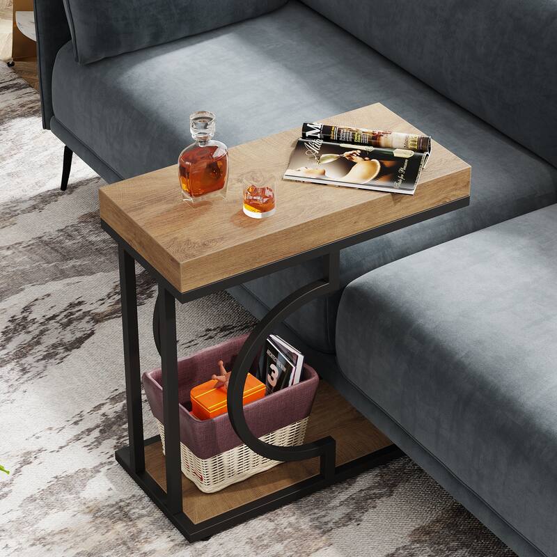 Modern Side Table, C Shaped End Table, Chairside Sofa Bedside Table for Living Room