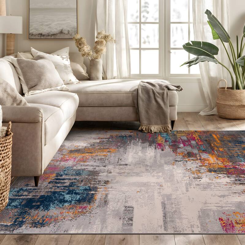 World Rug Gallery Bari Contemporary Abstract Art Area Rug - 5' x 7' - Multi - Runner