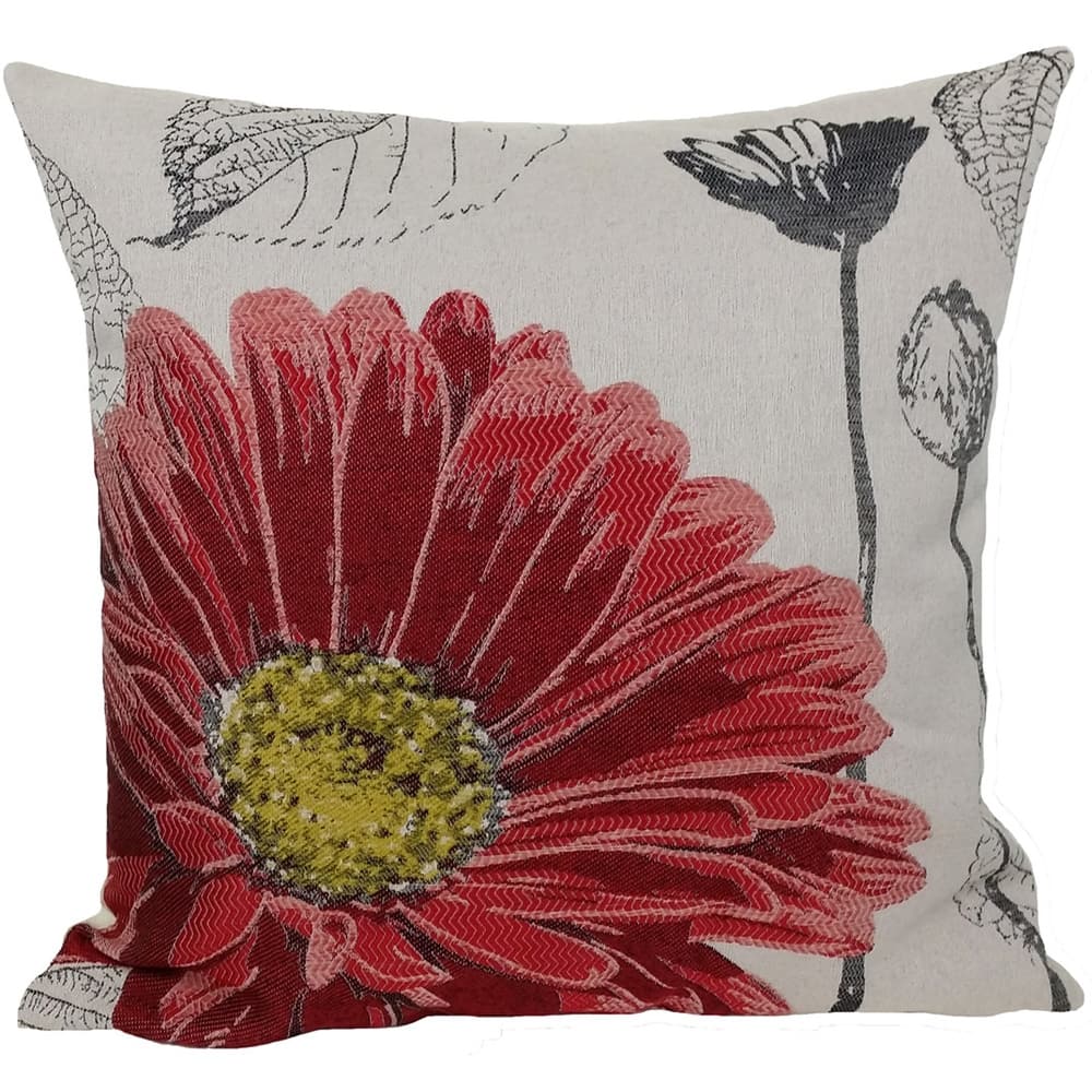 18"x18" Red Polyester and Cotton blend Floral Zippered Pillow