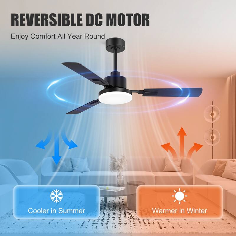 48/52/60-inch Modern Ceiling Fan with LED Light and Remote (3/5/6 Reversible Blades)