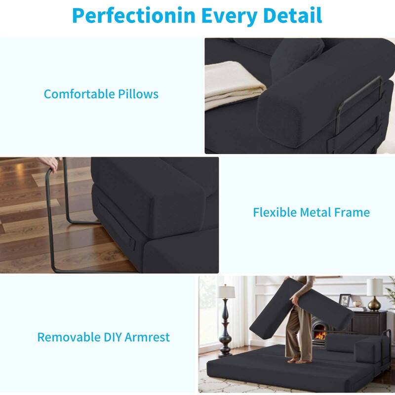 Mixoy 66" Convertible Sleeper Sofa Bed with Pillows, Folding Mattress Couch, Removable Washable Floor Sofa for Small Spaces