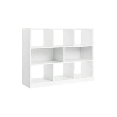 White Freestanding Wooden Bookcase with 8 Open Compartment Perfect for Decorative Item or Plants - 35.4”L x 11”W x 39.4”H