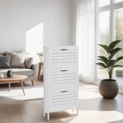 Narrow Shoe Storage Cabinet with 3 Flip Drawers and Louvered Doors - N/A