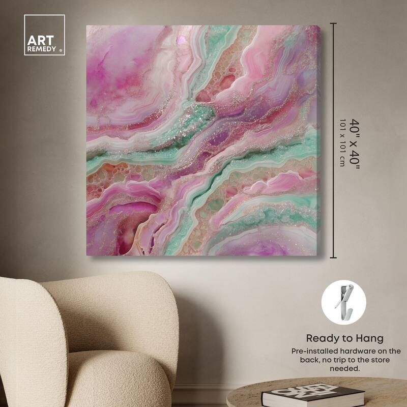 Pink and Mint Crystal IV Canvas by Art Remedy, Gallery Wrapped