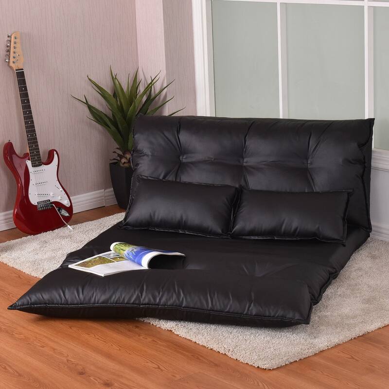 Costway PU Leather Foldable Modern Leisure Floor Sofa Bed Video Gaming - Black