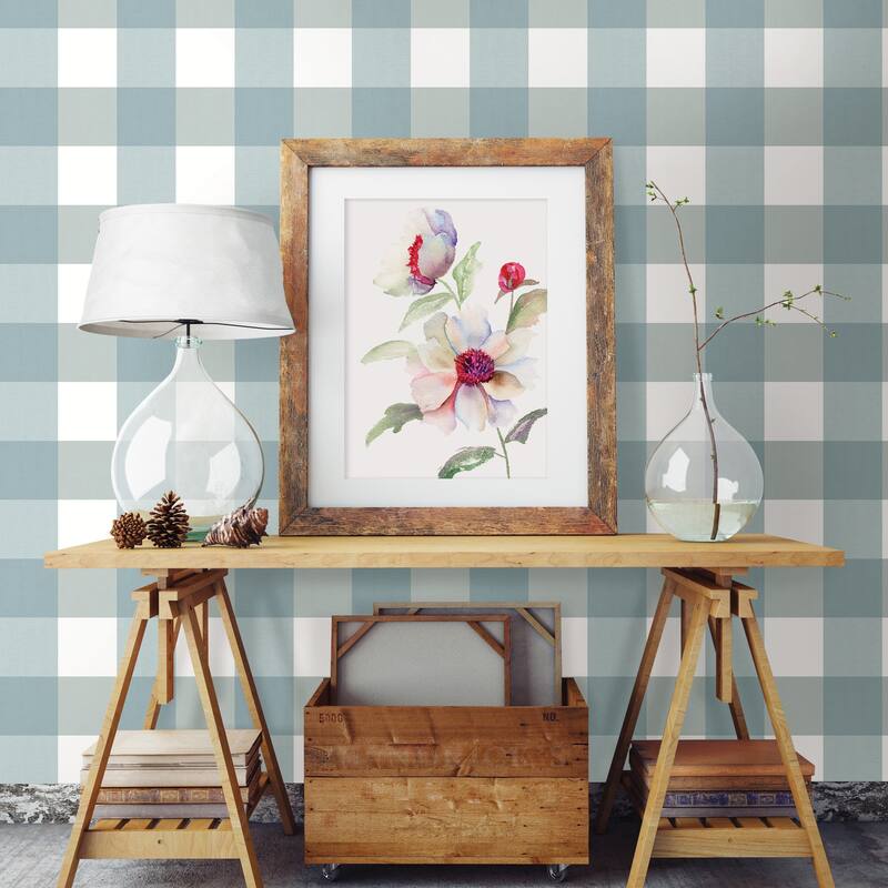 Fabric Textures Garcia Amos Light Grey Gingham 33' L X 20.5 W Wallpaper Roll - Teal