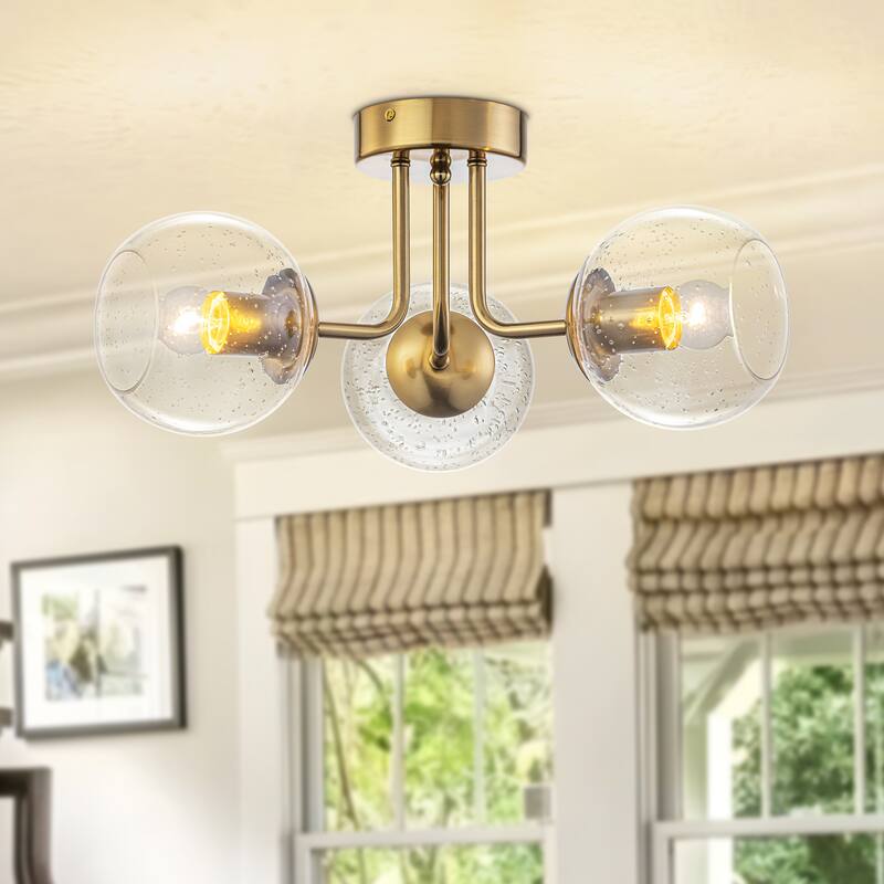 Starsky 3-Light Modern Sputnik Seeded Glass Globes Semi Flush Mount Ceiling Light