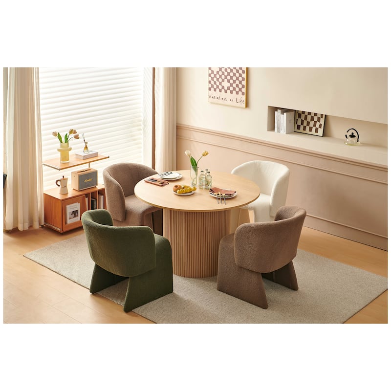 Modern Dining Chair Accent Chair White Single Sofa Chair Upholstered Side Chair Teddy Comfy Chair-Off White-2PC