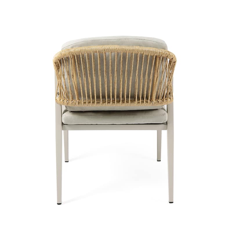 Roomfitters Outdoor Dining Chairs, Wicker Rattan Woven Patio Chairs with Waterproof Seat and Cushion, Set of 2, Grey