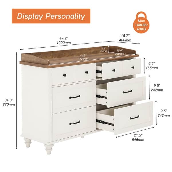 dimension image slide 3 of 6, Farmhouse Kids Dresser with 5/6 Drawers, Wood Baby Dresser for Nursery