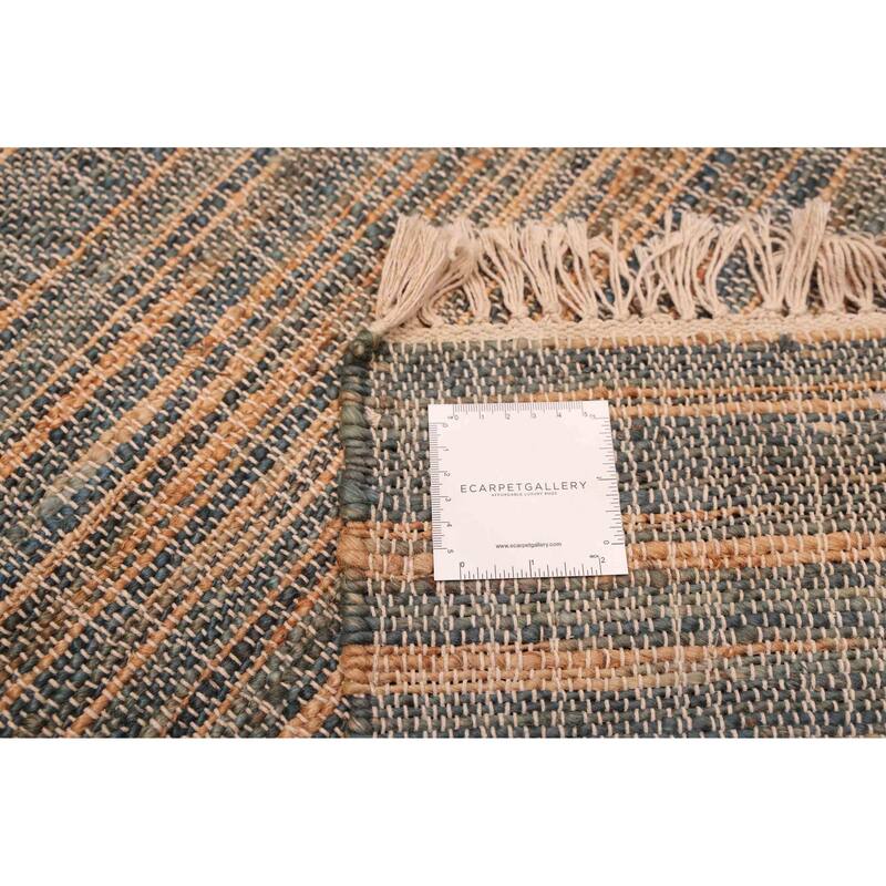 ECARPETGALLERY Flat-Weave Palas Denizli Teal Jute Kilim - 5'6 x 7'2