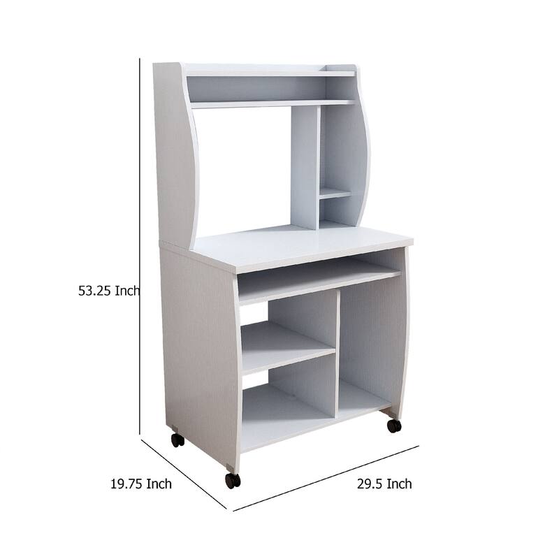 Niro Utility Desk Cart with Hutch, 7 Shelves, 53 Inch White Wood
