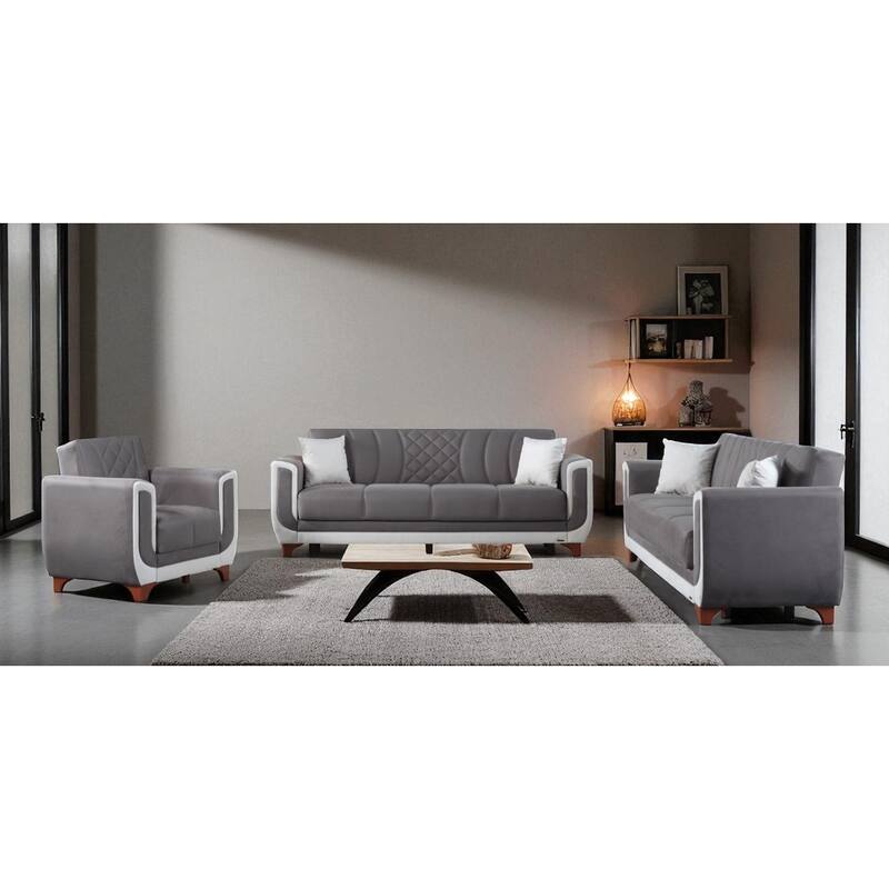 Ekitike 3 Pieces Living Room Sets 2 Sofa 1 Chair - Grey