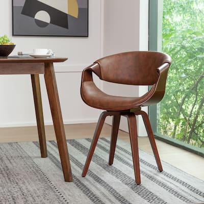 Porthos Home Drew Faux Leather Mid Century Dining Chair with Wooden Legs