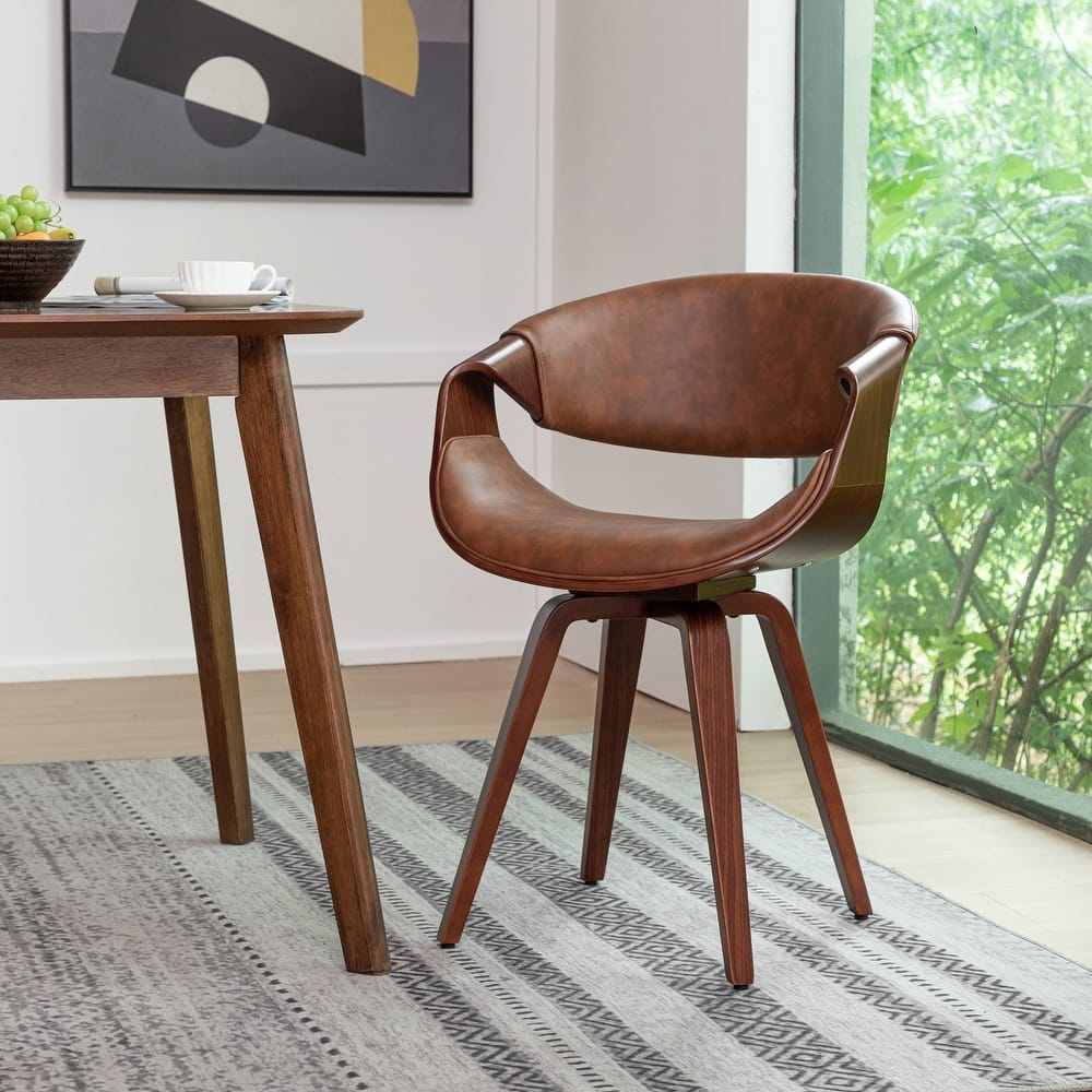 Porthos Home Drew Faux Leather Mid Century Dining Chair with Wooden Legs