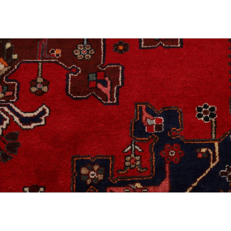 Red Geometric Hamedan Persian Rug Handmade Wool Carpet - 4'8"x 6'4"