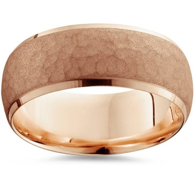7mm Rose Gold Hammered Wedding Band Beveled Edge Mens