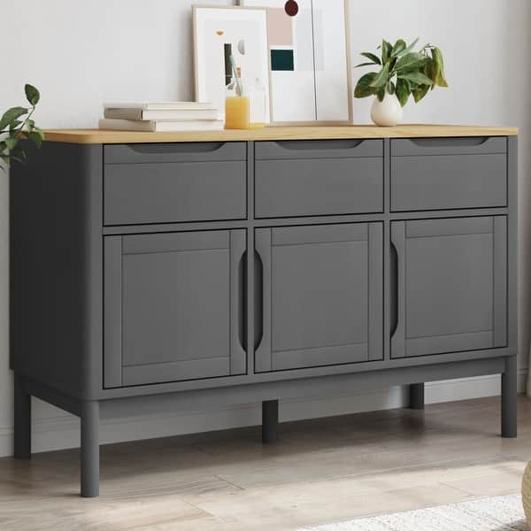 slide 2 of 25, vidaXL Sideboard FLORO 44.9"x16.9"x29.1" Solid Wood Pine - 44.9" x 16.9" x 29.1" Gray