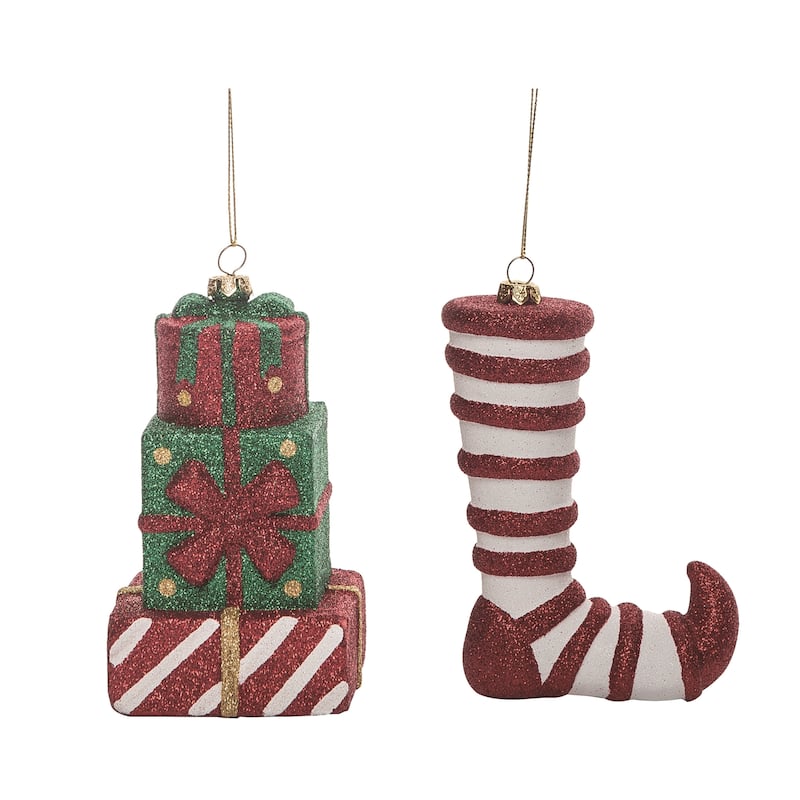 Transpac Plastic Striped Gift/Stocking Set of 2 Christmas Home Decorations