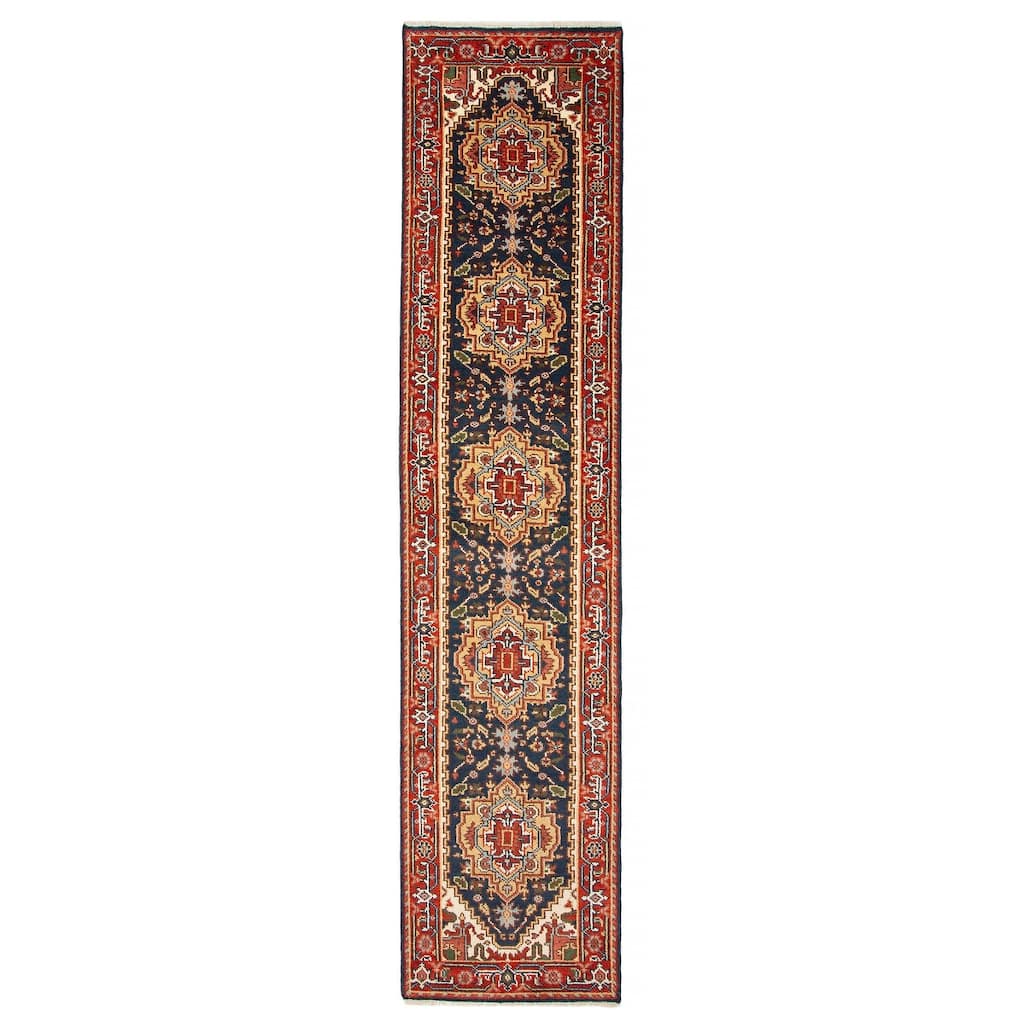 ECARPETGALLERY Hand-knotted Serapi Heritage Dark Navy Wool Rug - 2'8 x 11'1