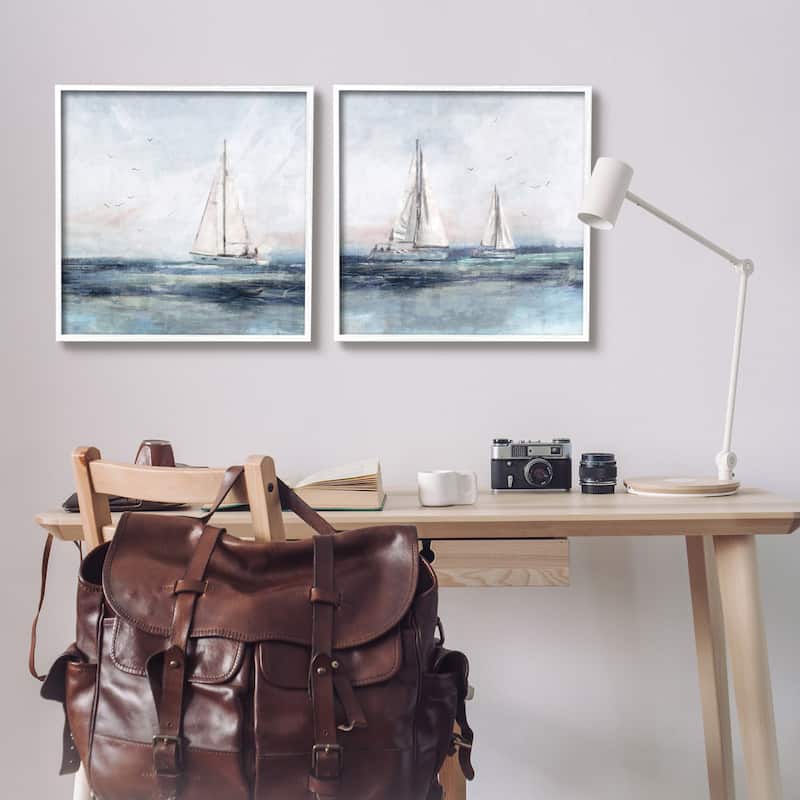 Stupell Blue Sailing Ocean Scene 2 Piece Set Framed Giclee Texturized Wall Art, Design By Nina Blue
