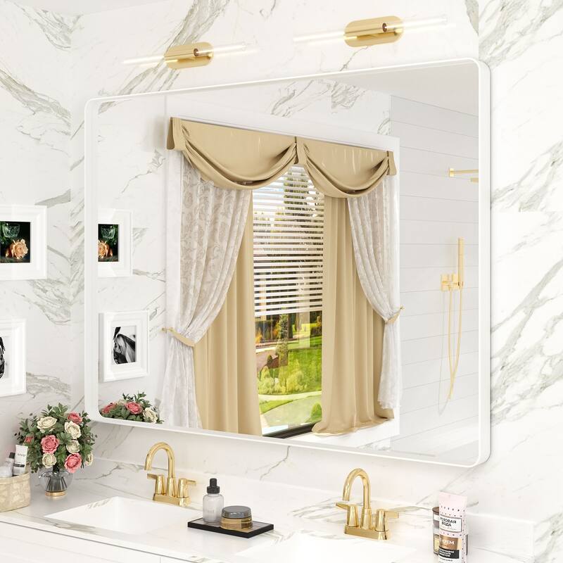 Modern Metal Frame Wall Mounted Bathroom Vanity Mirror - 48x36 - White