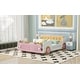 preview thumbnail 3 of 8, Full Size Car-Shaped Platform Kids Bed Frame with Soft Cushion Headboard, Built-in Footboard Shelves, and Fun Design, White