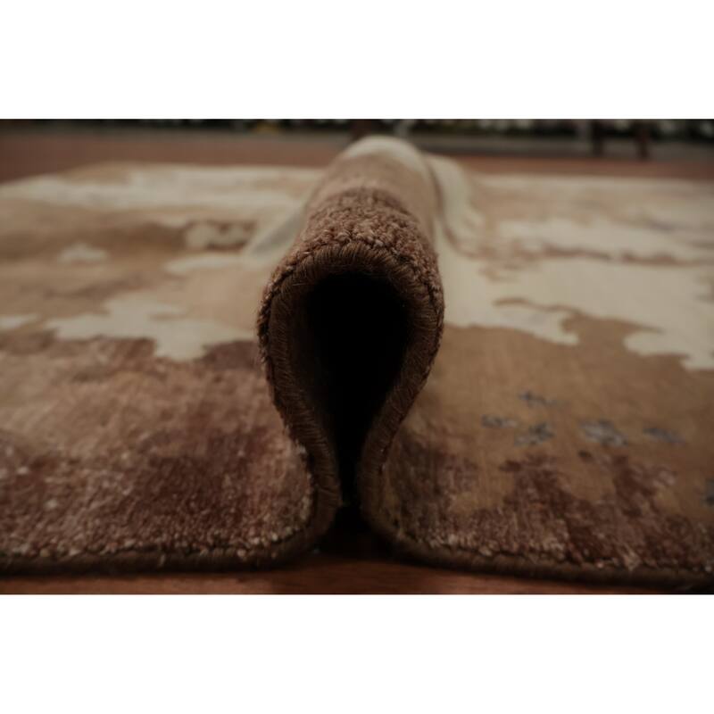 Hand Knotted Oriental Wool & Silk Carpet Modern All-Over Beige & Ivories Gabbeh Area Rug - 7' 4'' X 5' 4''