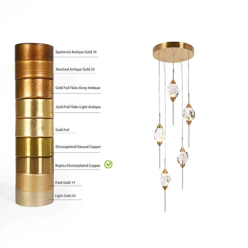 Modern LED 5-Light Crystal Chandeliers Island Pendant Lights for Kitchen Island - Gold