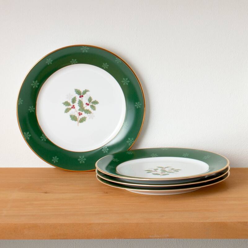 Noritake Holly & Berry Gold Set Of 4 Accent Plates, 9"