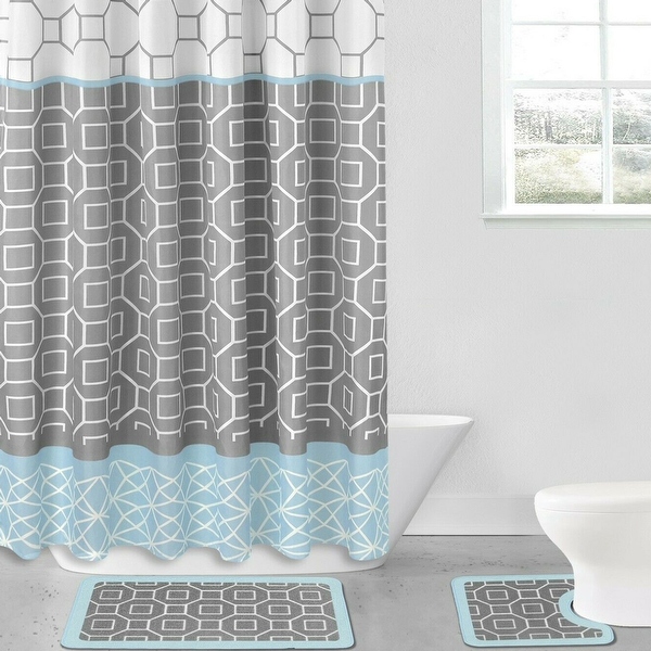 Blue and silver on sale shower curtain