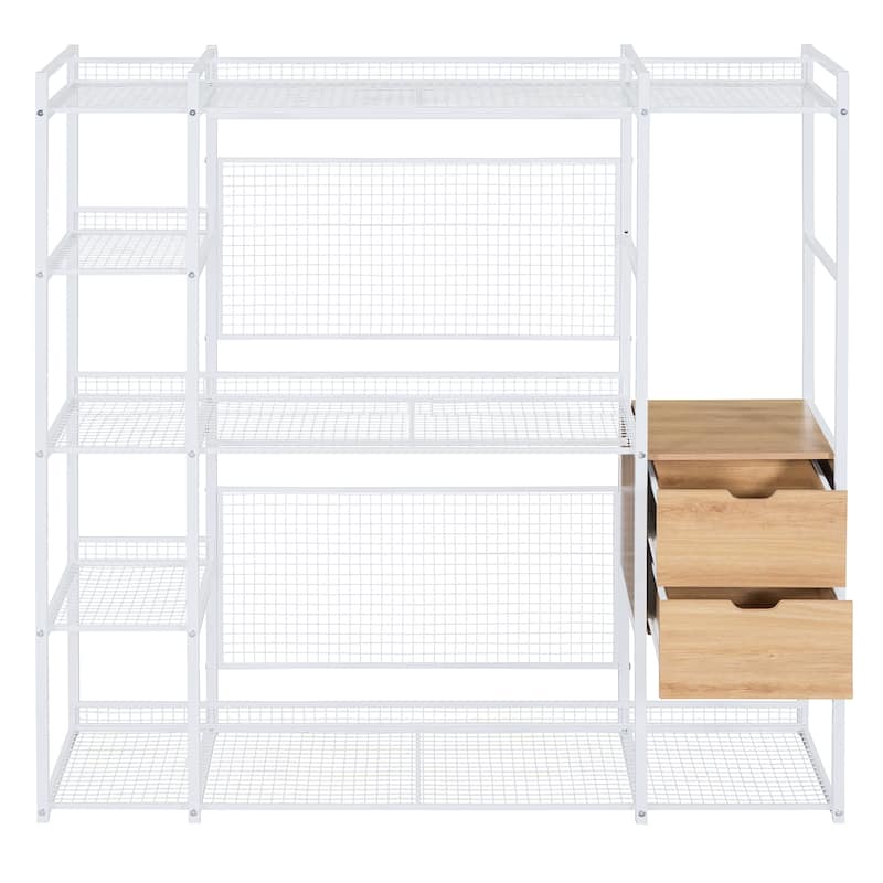 Open-Style Wardrobe with Hanging Rails, Shelves and Drawers - N/A