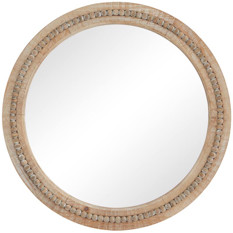 Wood Distressed Wall Mirror with Beaded Detailing - Light Brown or Brown - Roche River Decor - 28"W, 28"H