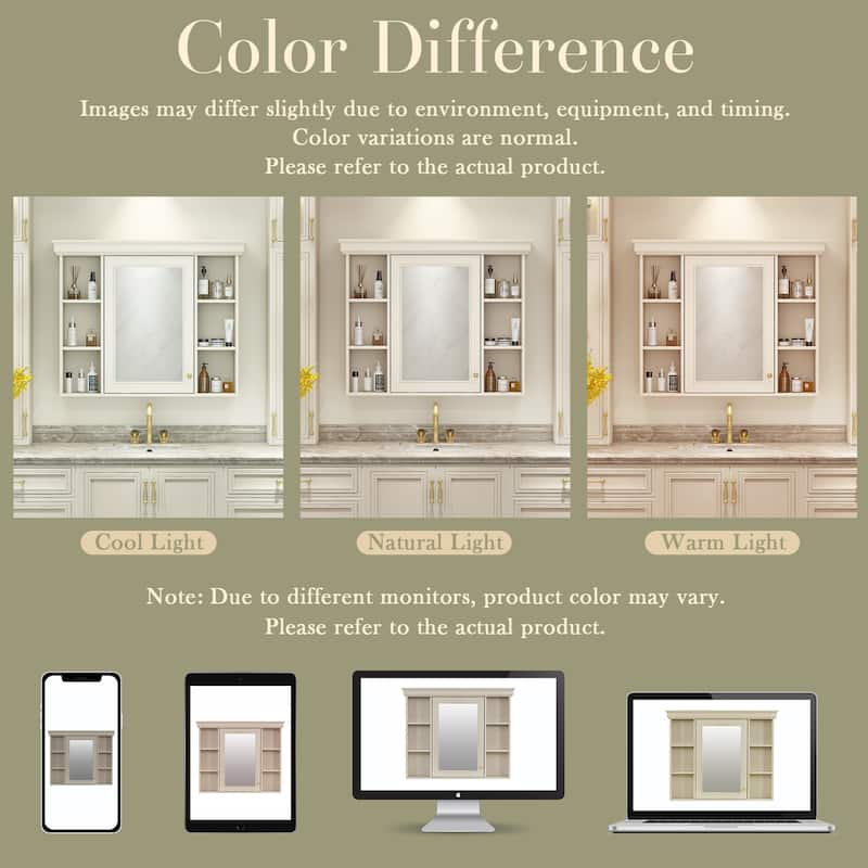 Modern Bathroom Wall Cabinet with Mirror,Medicine Cabinet with 6 Open Shelves