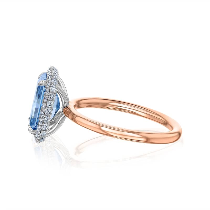 Kobelli 3 Carats Vivid Blue Diamond 14k Solid Gold Double Halo Radiant Aomori Ring (Certified)