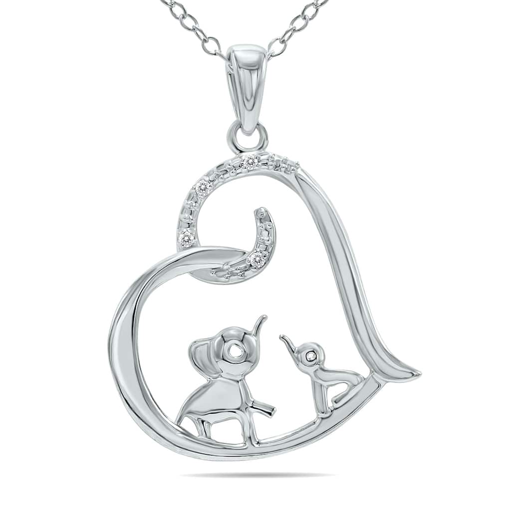 Marquee Double Elephant Enclosed in a Diamond Heart Necklace in .925 Sterling Silver