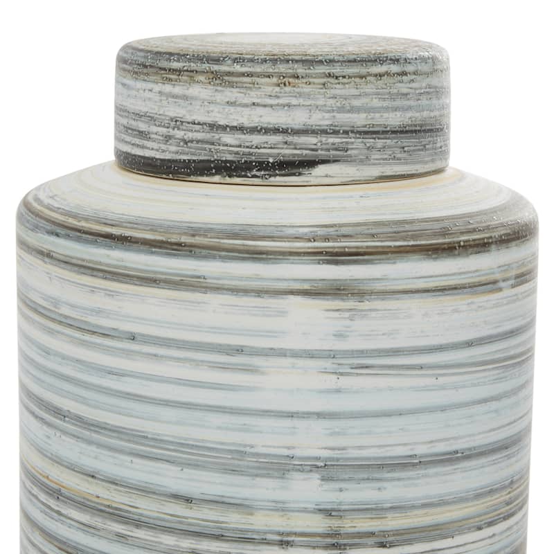 Ceramic Striped Decorative Jars - Set of 2 Gray - Roche River Decor - 8"W x 8"L x 13"H