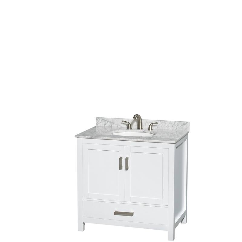 Wyndham Collection Sheffield Single Vanity Set - 36-Inch Single - White, White Carrara Marble Top, Chrome Trim